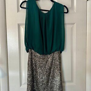 Emerald & Gold Sequin Mini Cocktail Dress (Size XS)